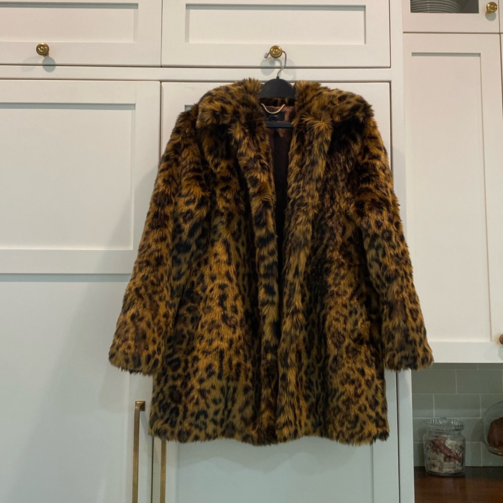 Jcrew faux fur leopard print coat size M